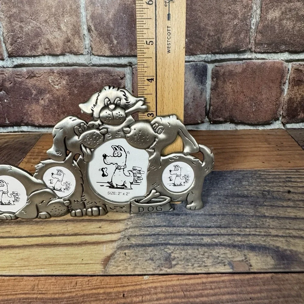 Vintage Pewter Tone Doggy Dog Picture Frame Multi Photo Novelty Humor Desk Shelf